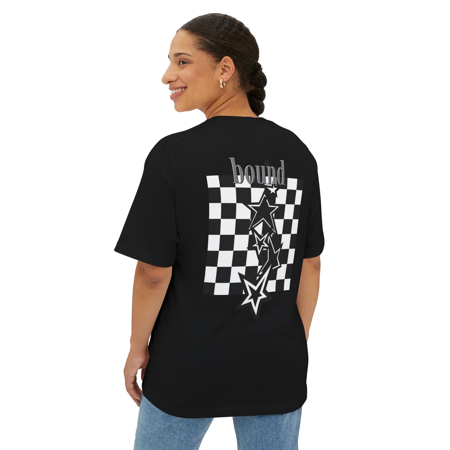 BOUND Graphic Checker Design T Shirt - Trendy Unisex Black T-Shirt